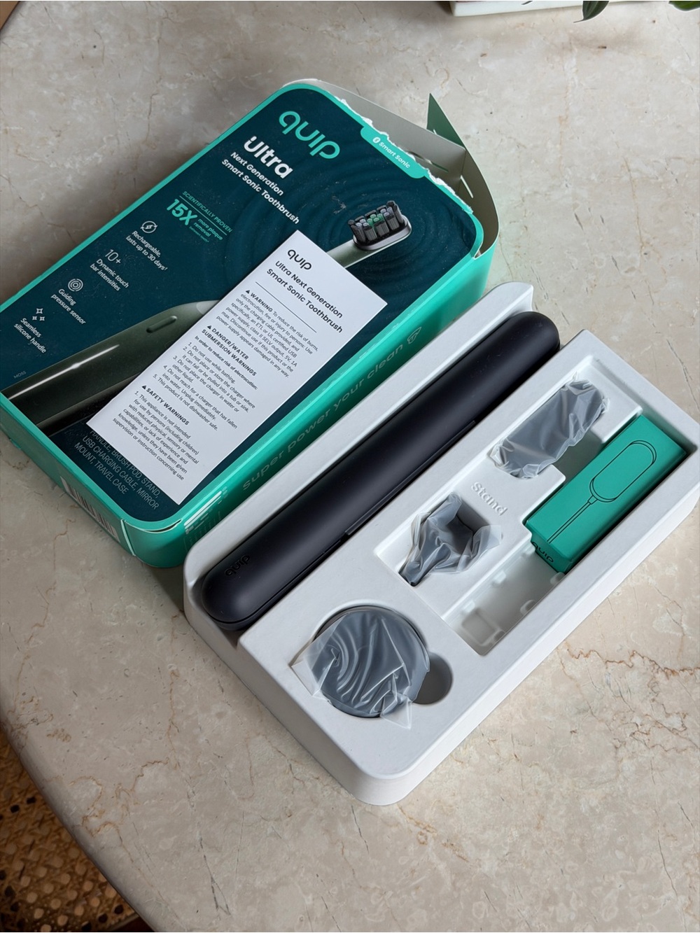 Quip Ultra Electric Toothbrush Set in Teal and Black brand new